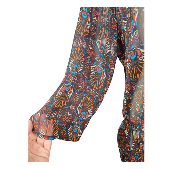 Womens KUT From the Kloth brown multicolor sheer blouse Size L TUNIC Boho NWT - Picture 4 of 6